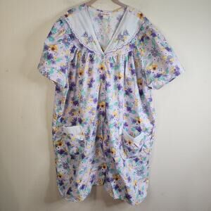 CASUAL NIGHTS WOMEN'S SNAP FRONT PURPLE FLORAL HOUSE DRESS MUUMUU SIZE 3X